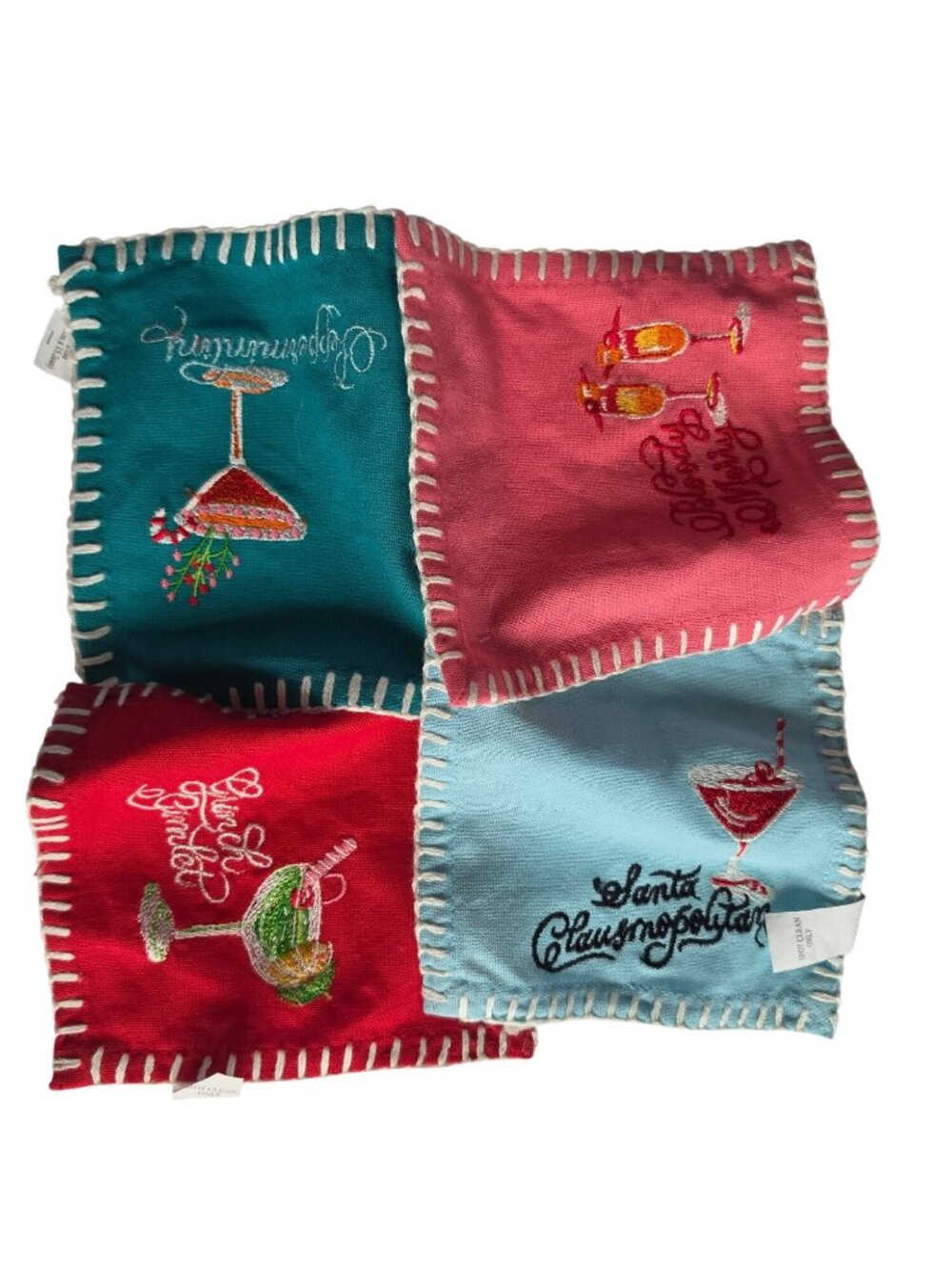 World Market Christmas Cocktail Napkins Coasters Set 4 NWOT Embroidered Holiday